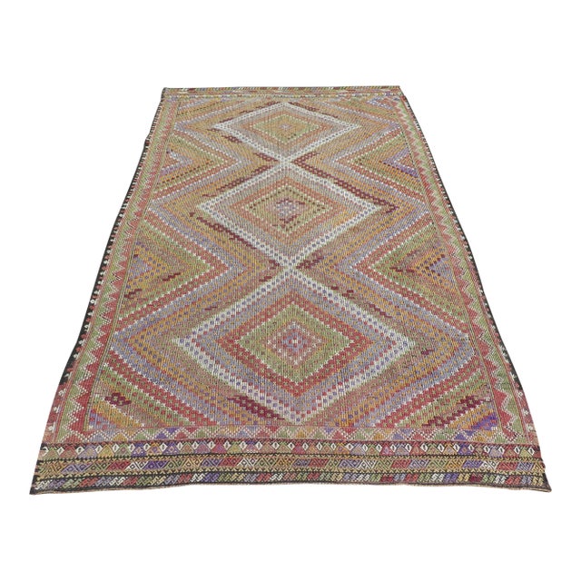 1960s Turkish Kilim Embroidery Rug Chairish