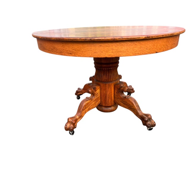 Antique Lion Head Round Oak Dining Table For Sale - Image 11 of 11