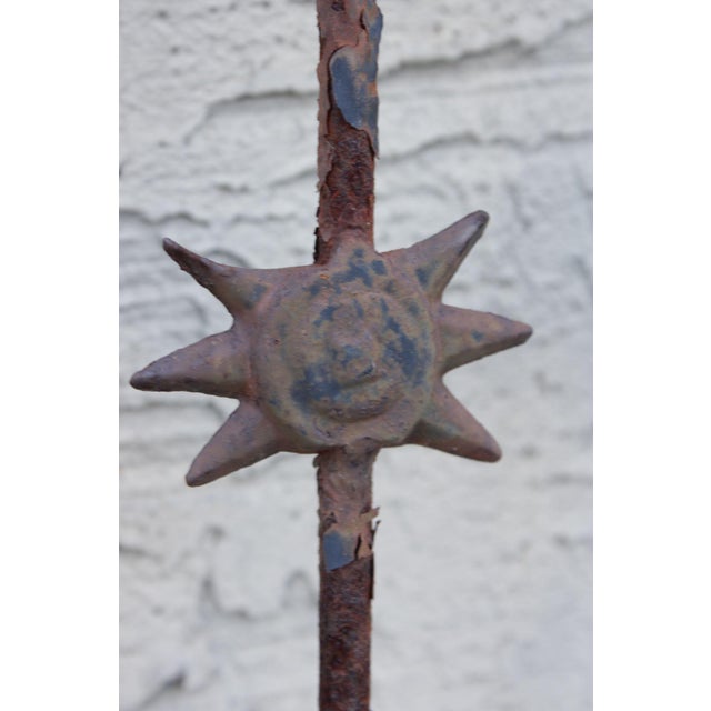 Oxblood Red Antique Cast Iron Garden Fence Section With Spear Finials And Star Motif For Sale - Image 8 of 18