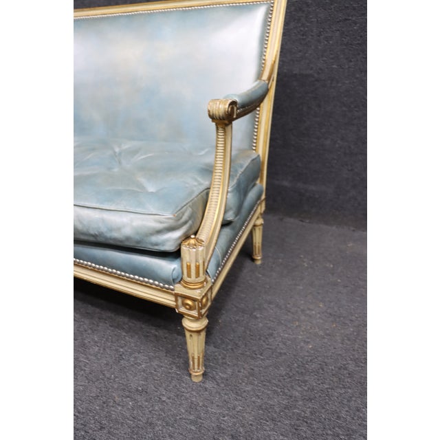 French Louis XVI Leatherette Tufted Settee For Sale - Image 3 of 9