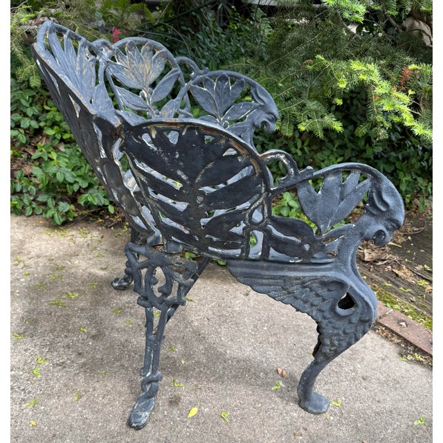 Late 19th Century Cast Iron Laurel Griffin Garden Chair Bench For Sale - Image 9 of 12