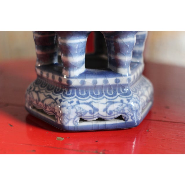Blue 1970s Frederick Cooper Blue and White Ram Vase For Sale - Image 8 of 10