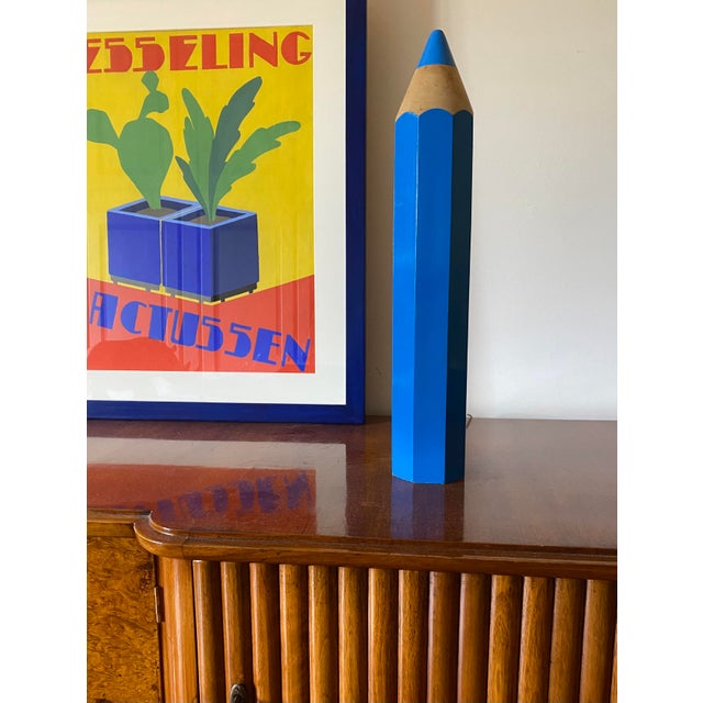 1980s Michel Aroutcheff, Postmodern Blue Pencil Table Lamp, Ed. Vilac For Sale - Image 10 of 12