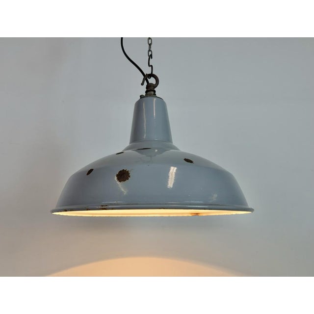 Industrial British Grey Enamel Factory Pendant Lamp from Benjamin Electric Manufacturing Company, 1960s For Sale - Image 9 of 17