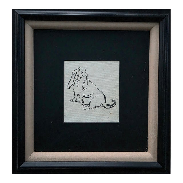 1930s Framed Ink Drawing of a Basset Hound For Sale