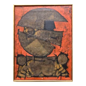 Shlomo Zafrir, Israeli Cubist Modernist Oil Painting "Rosh Shiryon Abir" Armor, 1964