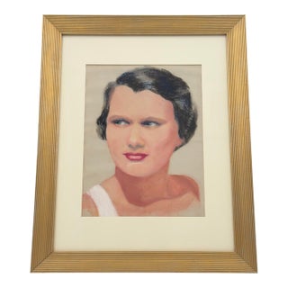 Vintage 1930s Original Pastel Bust Portrait of a Woman, Art Deco For Sale