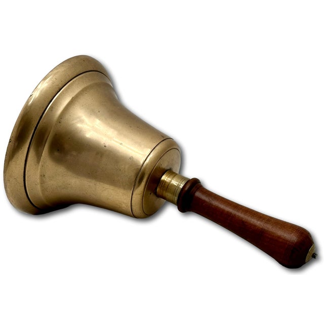 Wood Unusually Very Large Size Antique American Brass Schoolhouse Bell - Circa Mid 19th Century For Sale - Image 7 of 18