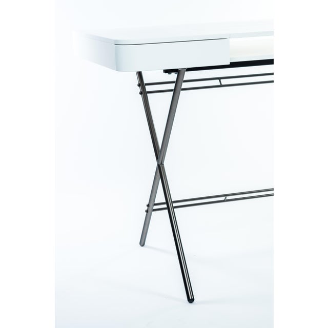 Cosimo Desk with White Mat Lacquered Top and Bronze Frame by Marco Zanuso Jr. for Adentro, 2017 For Sale - Image 6 of 15