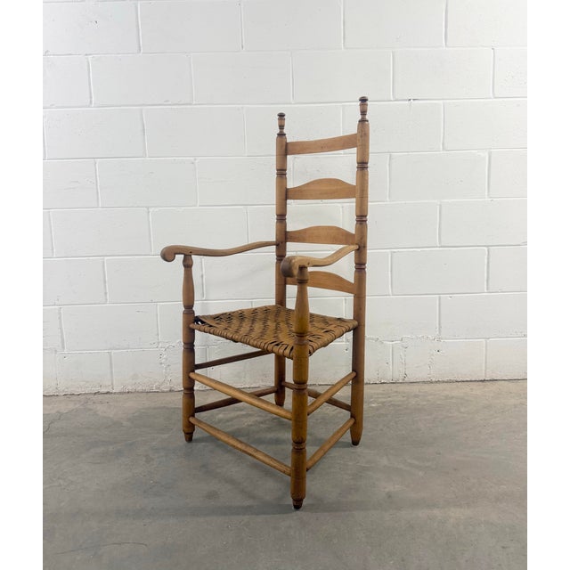 Antique Ladder Back Chair Woven Early 19th Century For Sale - Image 4 of 12
