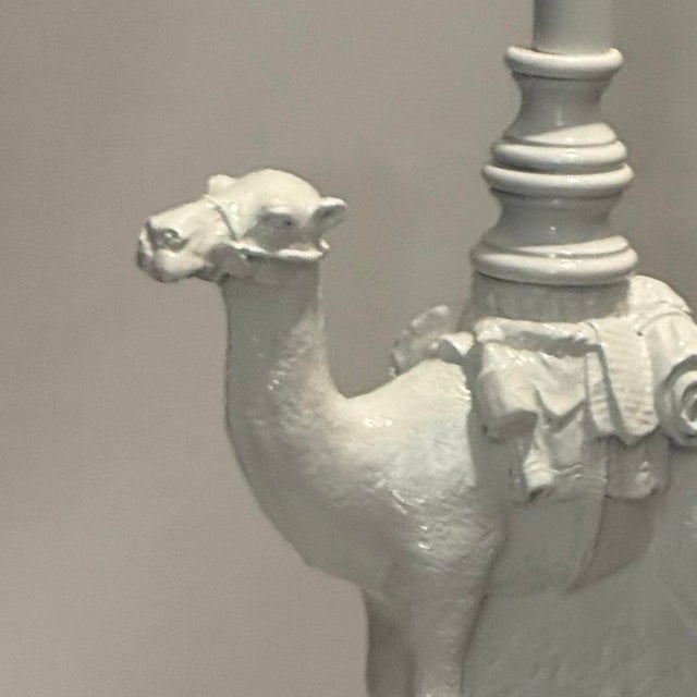 White Vintage White Lacquered Berman Camel Lamp With Custom Tassel Fringe Shade - Newly Painted For Sale - Image 8 of 13