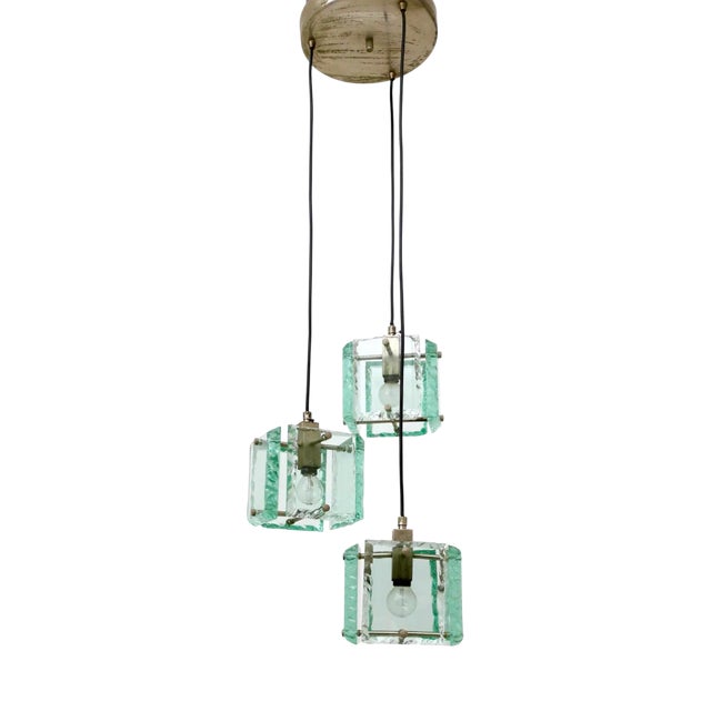 Vintage Italian Three-Light Pendant Light attributed to Zero Quattro, 1950s For Sale