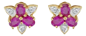 Ruby Diamond Flower Shaped Pave Studs Earrings, 2 Pieces