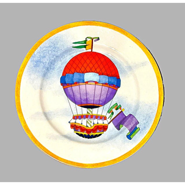 Art Deco Vintage Williams Sonoma Montgolfiere Hot Air Balloon Plates Salad/Dessert- Set of 4 For Sale - Image 3 of 6