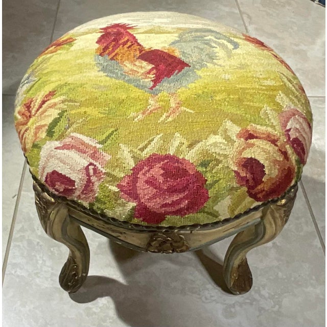 Vintage French Tapestry Footstool – Hand-Made Rooster & Floral Needlepoint. For Sale - Image 10 of 14