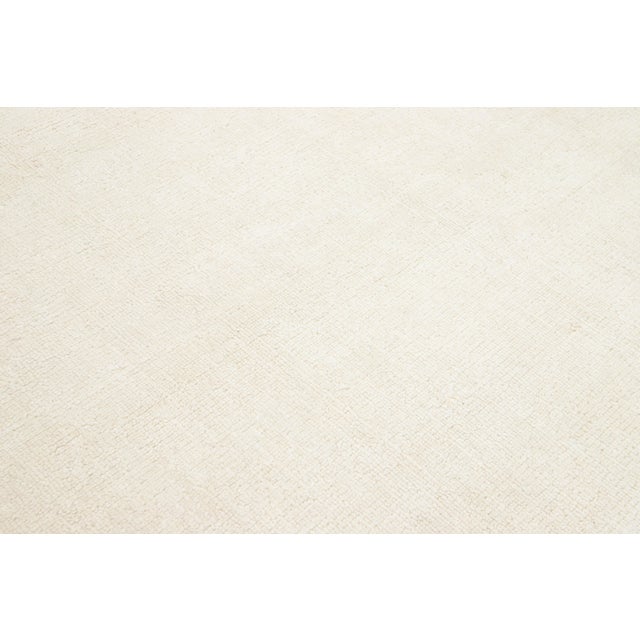 Contemporary Indian Texture Handmade Wool Rug in a Solid Ivory Color For Sale - Image 10 of 10