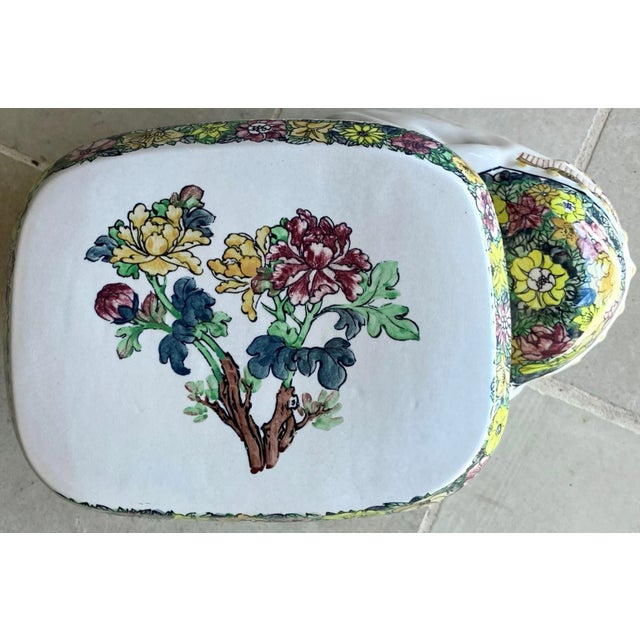 Whimsical Mid 20th-Century Highly Glazed Earthenware Elephant Garden Stool / Plant Stand For Sale - Image 9 of 18