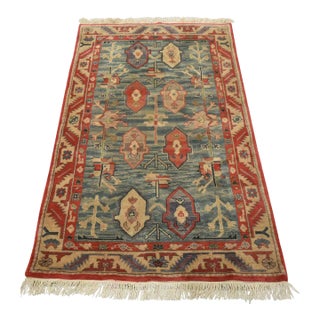 Heriz Rug 3’9” X 5’9” Blue Wool Vintage Tribal Hand-Knotted Oriental Carpet For Sale