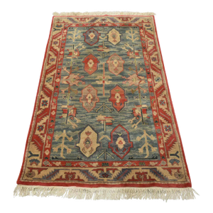 Heriz Rug 3’9” X 5’9” Blue Wool Vintage Tribal Hand-Knotted Oriental Carpet