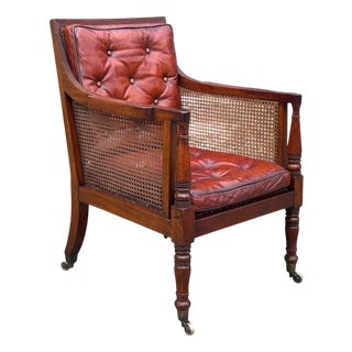 Regency Caned Mahogany Library Bergère Armchair, 1810s For Sale