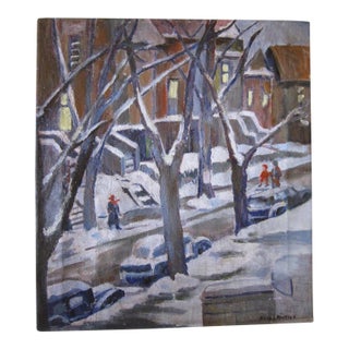 1940's Winter Cityscape Painting, Signed Alma Bostlek For Sale