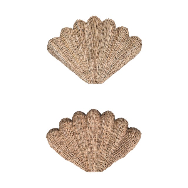 Pottery Barn Pottery Barn Wicker Clam Shell Sculptural Wall Art-a Pair For Sale - Image 4 of 13
