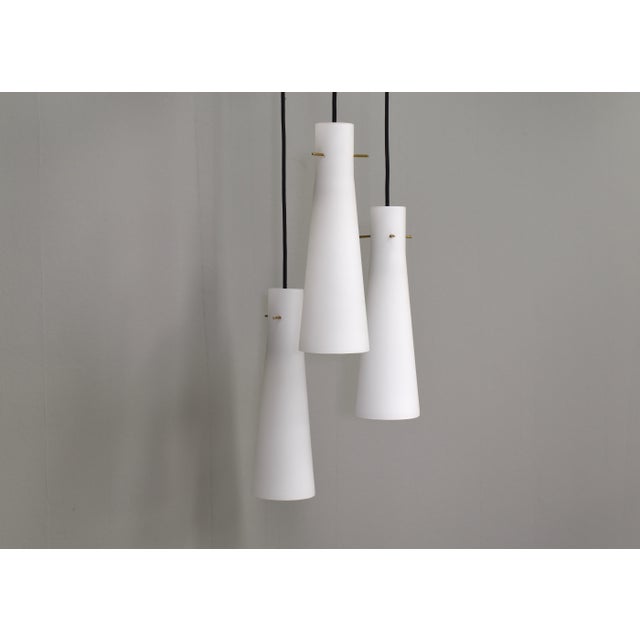 Pendant Light with Opaline Glass Shades and Brass from Stilnovo, Italy, 1950s For Sale - Image 6 of 14
