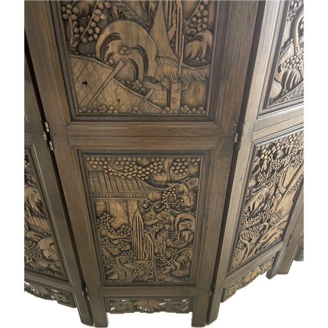 1960s Philippine Hand-Carved Teak Room Divider / Folding Screen For Sale - Image 11 of 12