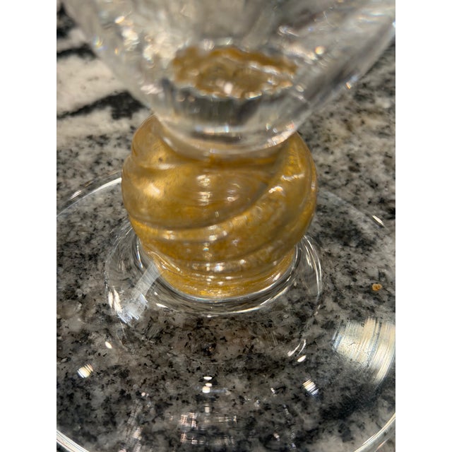 Vintage Italian Hand-Blown Art Glass Decanter With Gold Accents, Murano Style For Sale In Dallas - Image 6 of 9