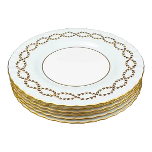 Late 20th Century Minton England Tiffany S600 Gold Laurel Leaf Light Blue Luncheon Plates- Set of 6