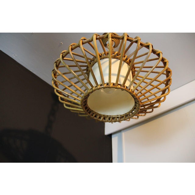 Mid-Century Modern Flying Saucer Bamboo Pendant Light from Louis Sognot, 1950, Set of 2 For Sale - Image 3 of 18