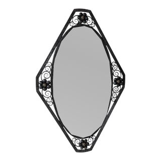French Art Deco Wrought Iron Mirror Signed by Elarcher For Sale