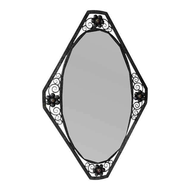 French Art Deco Wrought Iron Mirror Signed by Elarcher For Sale