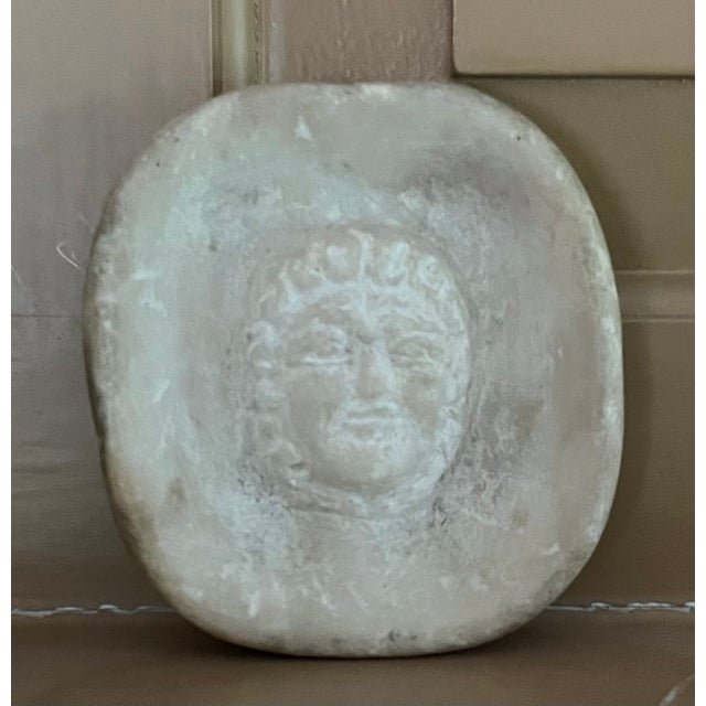 19th Century Antique 19th Century Italian Grand Tour Carved White Marble Shallow Vide Poche Dish or Paperweight With Mask Figure For Sale - Image 5 of 16