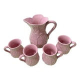 Vintage Pink Cabbage Ware Pitcher Set in the Style of Dodie Thayer - 5 Pieces For Sale