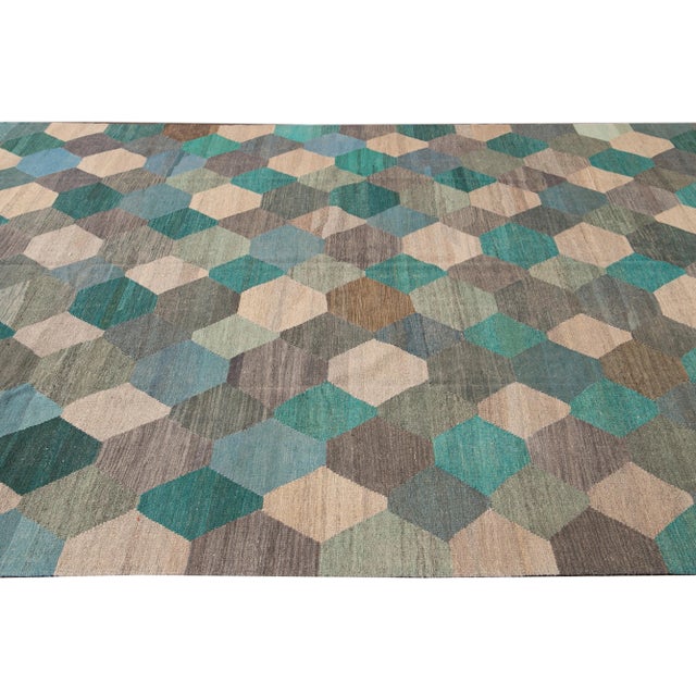 Contemporary Multicolor Kilim Flatweave Geometric Wool Rug For Sale In New York - Image 6 of 9