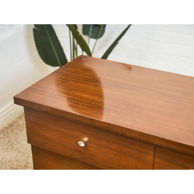 Chrome Mid-Century Modern Walnut 6-Drawer Dresser With Chrome Pulls For Sale - Image 8 of 10