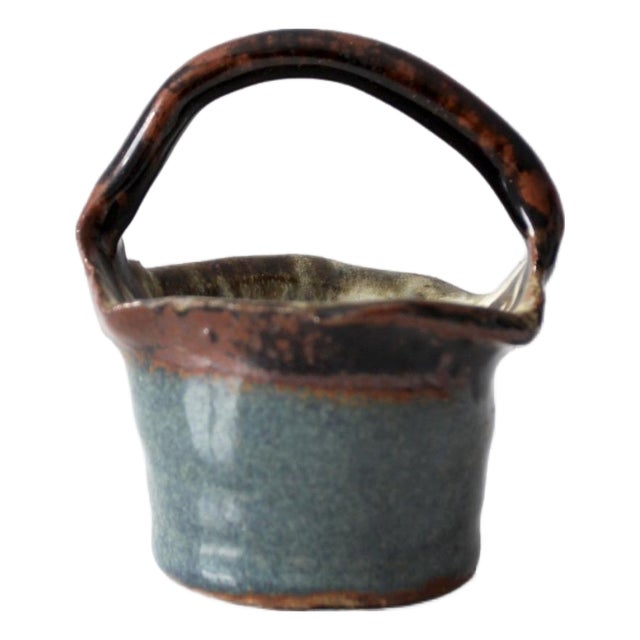 Vintage Handmade Studio Pottery Basket For Sale