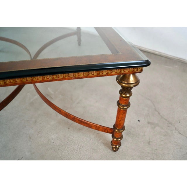 Glass 1970’s Hollywood Regency Maitland & Smith Leather & Brass Coffee Table For Sale - Image 7 of 12