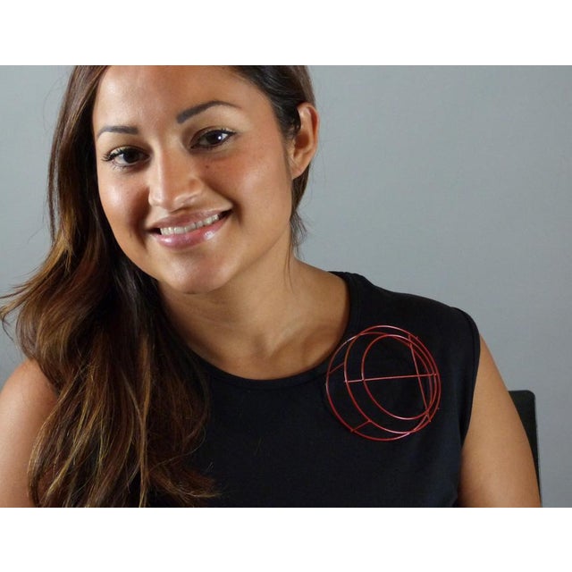 Modern Red Structural Circle Brooch by Donna d'Aquino, Attributed For Sale - Image 3 of 3