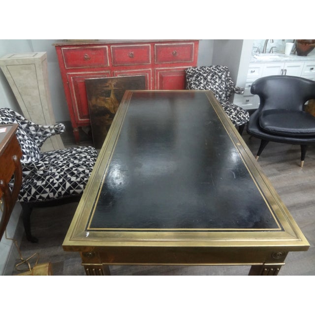 Metal Iconic Mastercraft Brass Desk With Black Leather Top For Sale - Image 7 of 12
