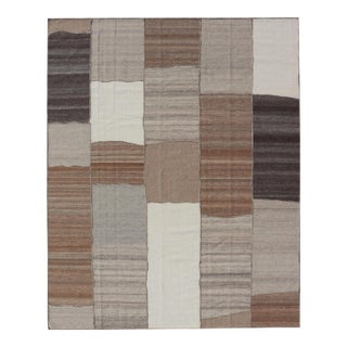 Modern Kilim Rug in Multi-Panel Striped Design With Brown, Gray, White and Taupe 9'2 X 11'10 For Sale