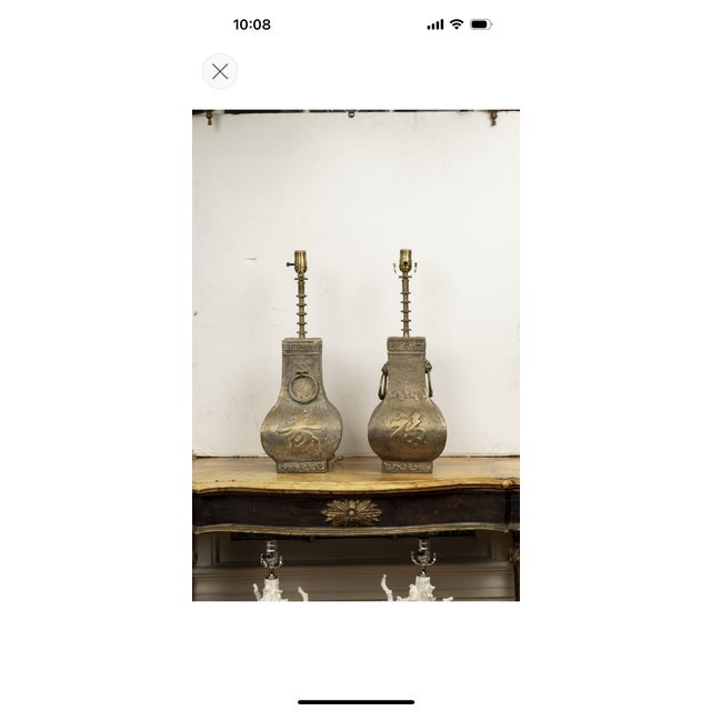 James Mont Pair of James Mont Asian Modern Brass Lamps For Sale - Image 4 of 14