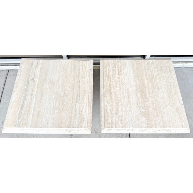 1980s Vintage Pair of Italian Travertine Side Tables From 80's For Sale - Image 5 of 11