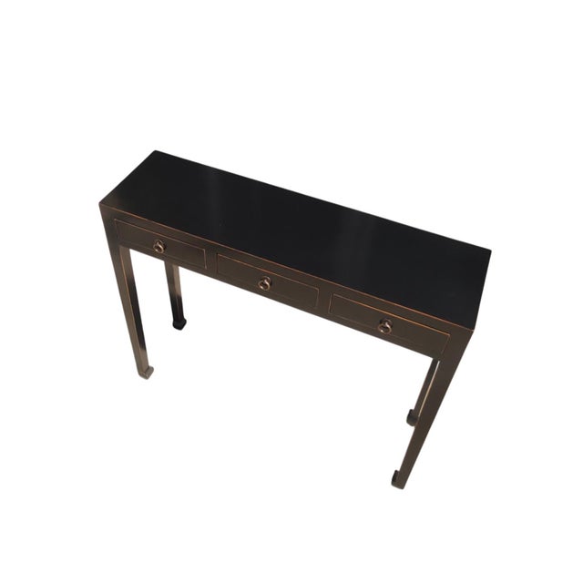 Black Vintage Chinese 37" Long 3-Drawer Console Table For Sale - Image 4 of 4