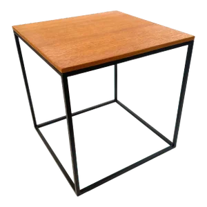 Late 20th Century Wood & Steel Cube Table Minimalist Poul Kjaerholm Style