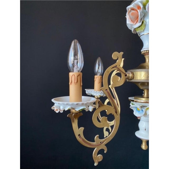 Antique Chandelier in Ceramic and Brass, 1960s For Sale - Image 6 of 11