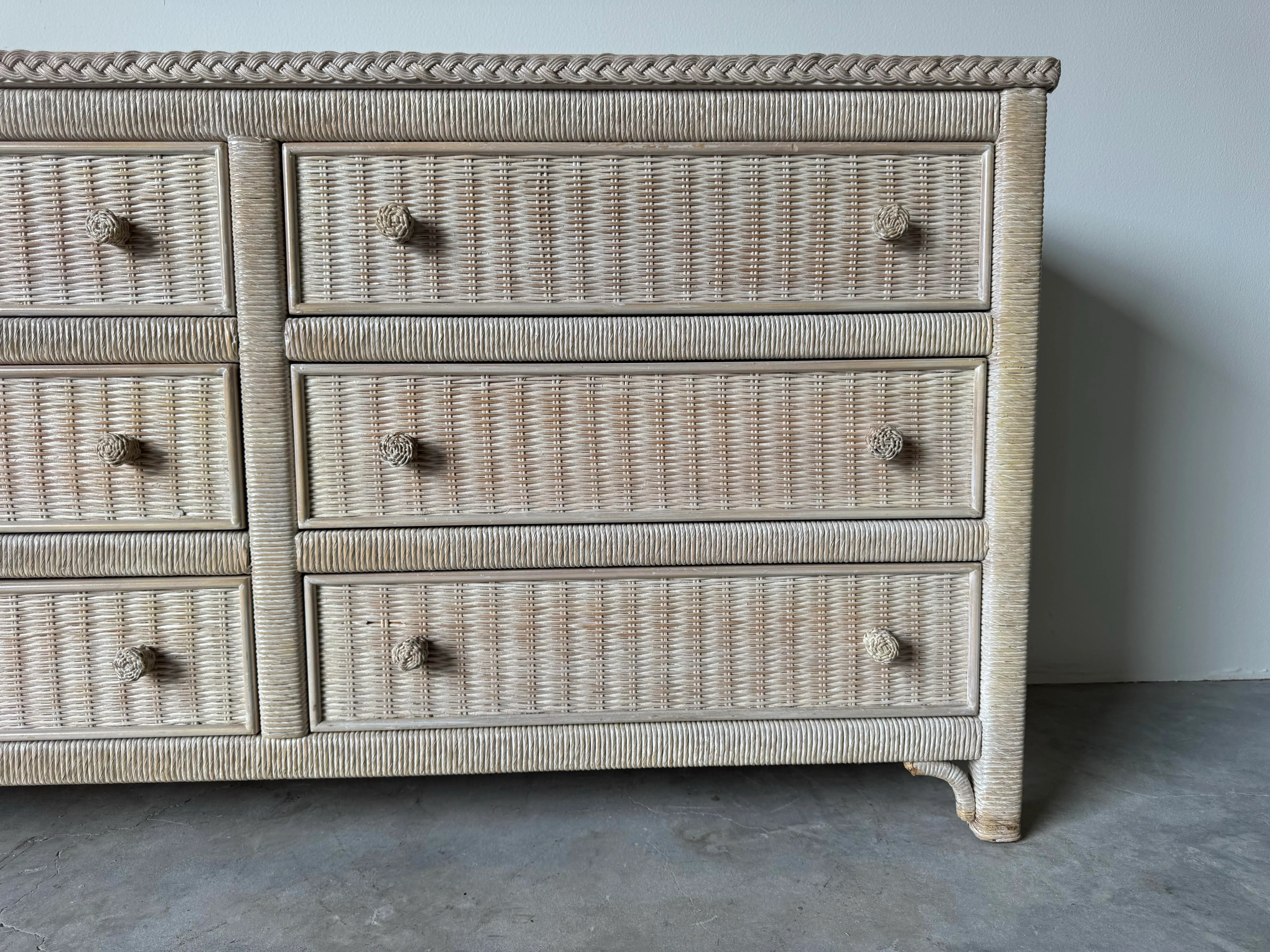 Vintage Coastal Henry Link Woven Wicker 6-Drawer Dresser | Chairish