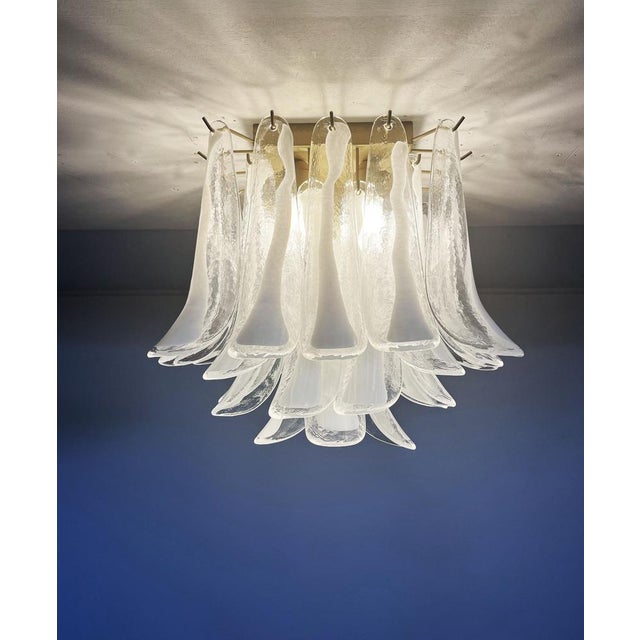 Murano Ceiling Lamp with 32 Lattimo and Clear Glass Petals, 1990s For Sale - Image 10 of 16