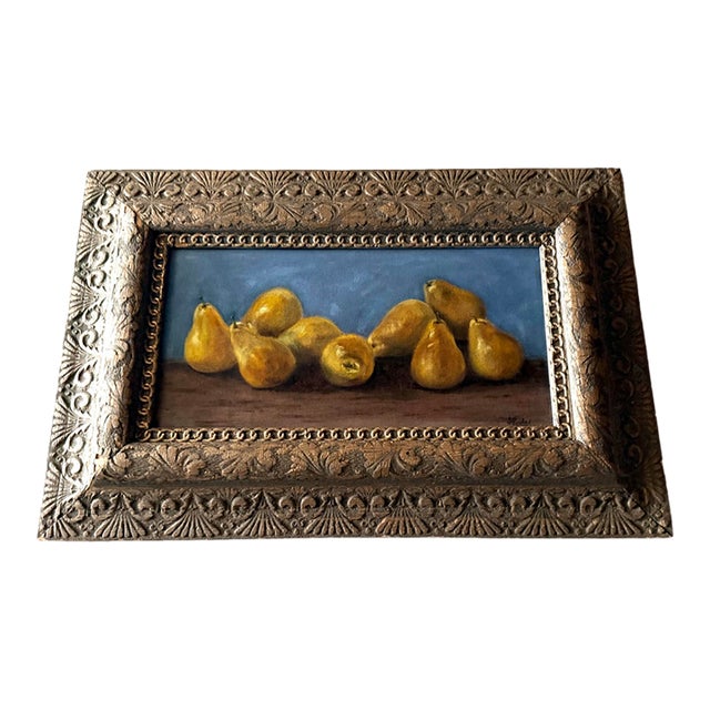 Pear Tableau Oil Painting by Jill Pavlas For Sale